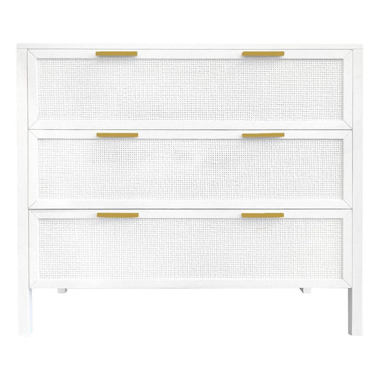 Santorini Hamptons 3 Drawer Timber/Rattan Dresser 100Cm White