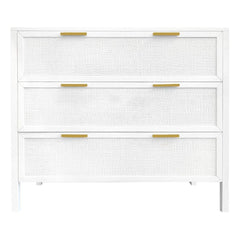 Santorini Hamptons 3 Drawer Timber/Rattan Dresser 100Cm White