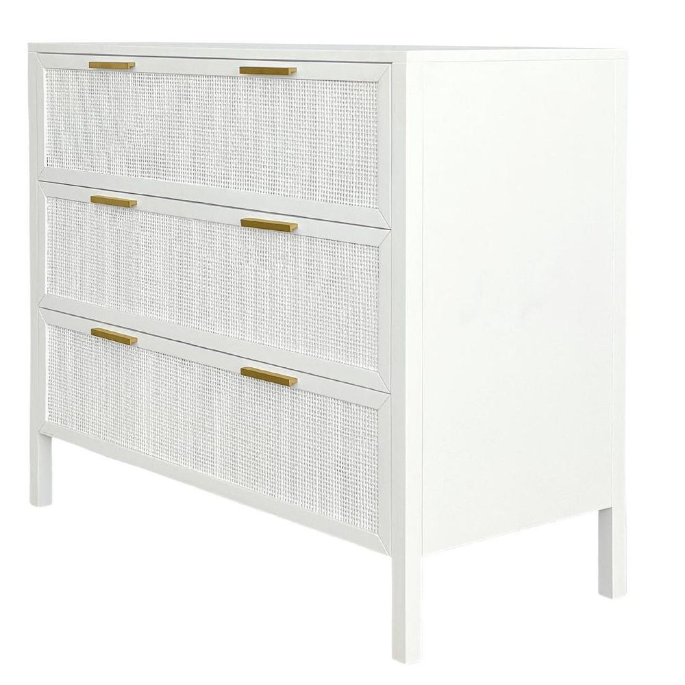 Santorini Hamptons 3 Drawer Timber/Rattan Dresser 100Cm White