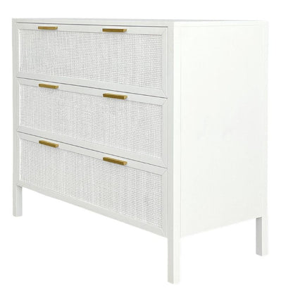 Santorini Hamptons 3 Drawer Timber/Rattan Dresser 100Cm White