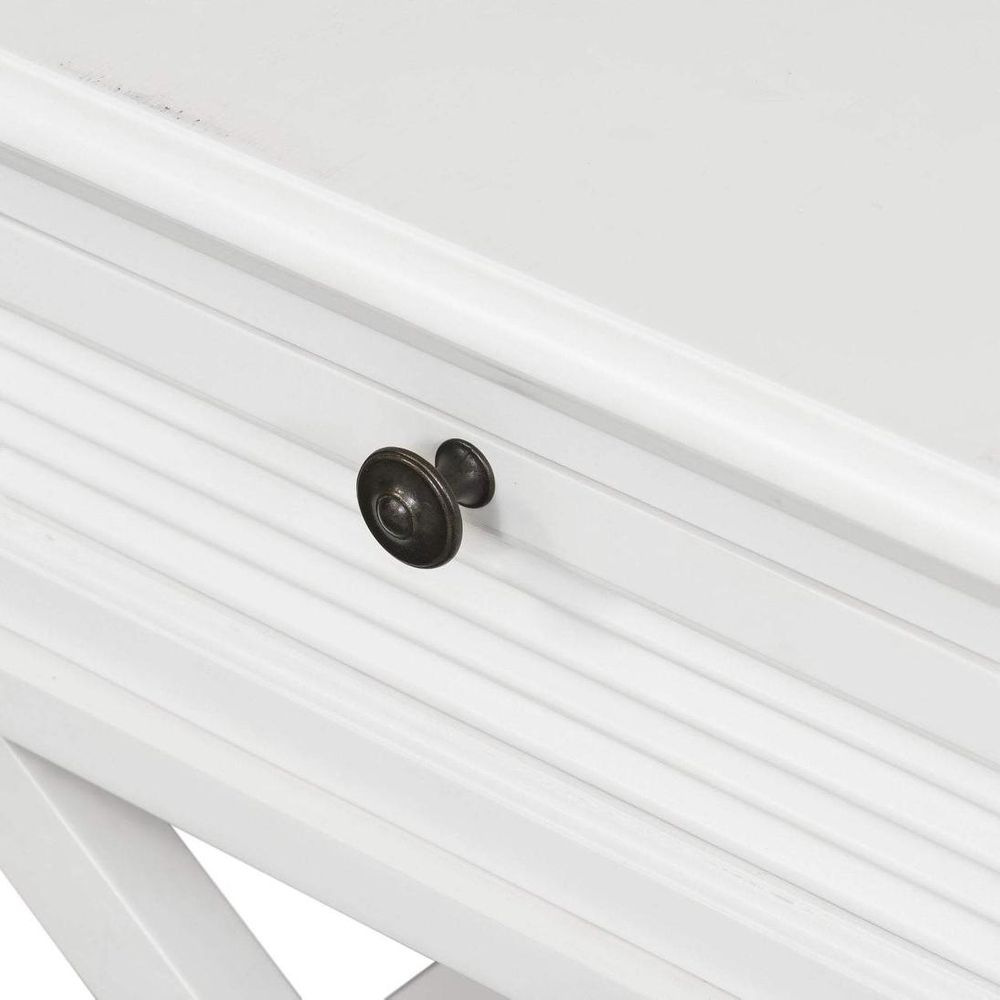 West Beach Cross Leg Hamptons Side Table W/Drawer White