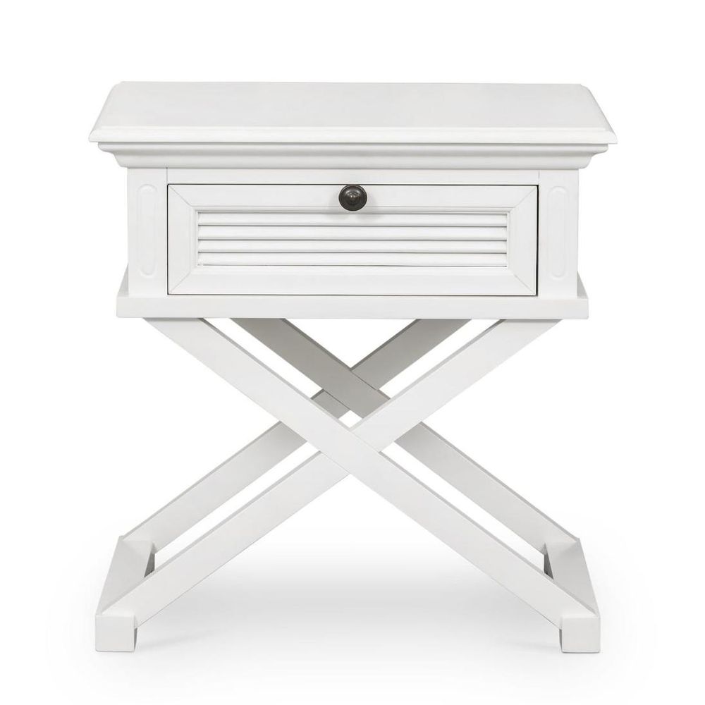 West Beach Cross Leg Hamptons Side Table W/Drawer White