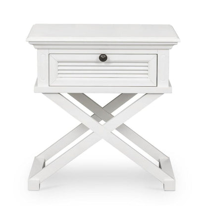 West Beach Cross Leg Hamptons Side Table W/Drawer White