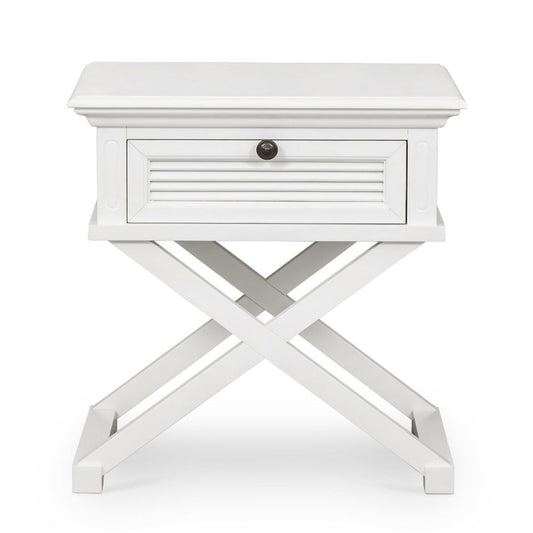 West Beach Cross Leg Hamptons Side Table W/Drawer White