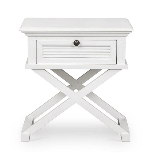 West Beach Cross Leg Hamptons Side Table W/Drawer White