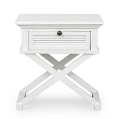 West Beach Cross Leg Hamptons Side Table W/Drawer White