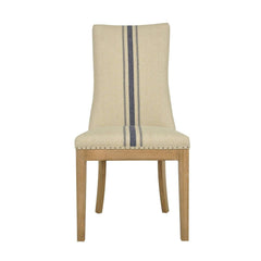 Oakwood Hamptons Linen Dining Chair Natural/Blue Stripe W/ Studs