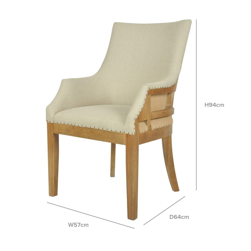 Oakwood Hamptons Linen Armchair Natural W/ Studs