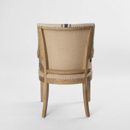 Oakwood Hamptons Linen Dining Chair Natural/Blue Stripe W/ Studs