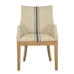 Oakwood Hamptons Linen Dining Chair Natural/Blue Stripe W/ Studs