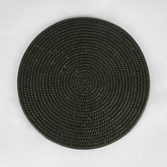 Paume Rattan Round Placemat Black