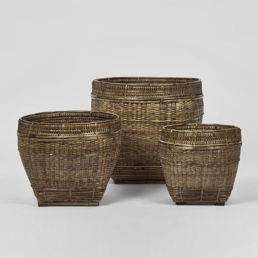 Paume Rattan Planter Set 3 Antique Brown