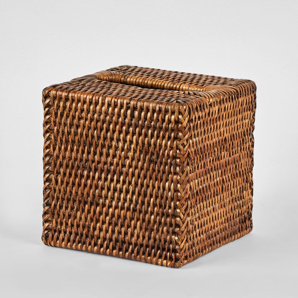 Paume Rattan Square Tissue Box Antique Brown