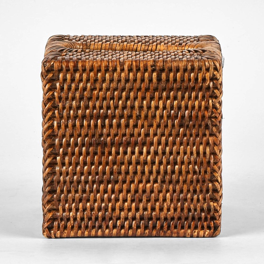 Paume Rattan Square Tissue Box Antique Brown