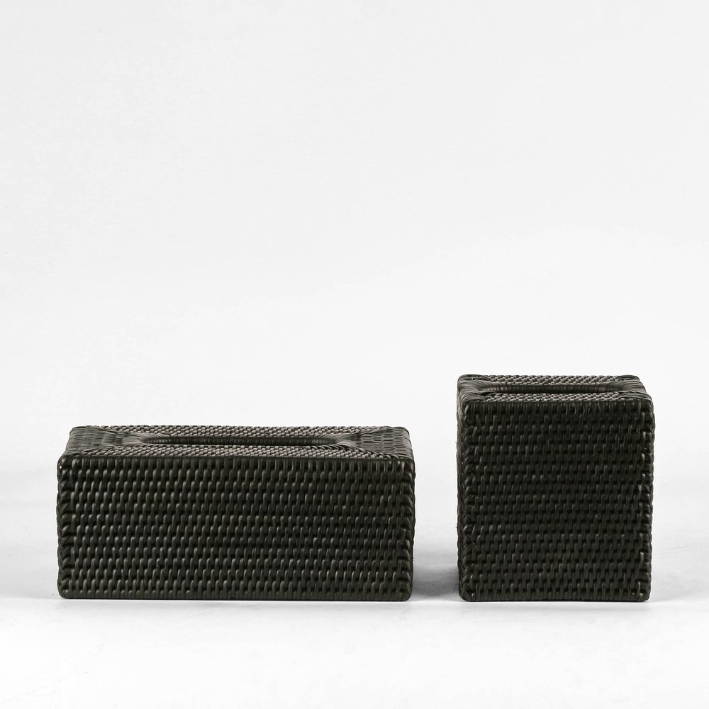 Paume Rattan Rectangle Tissue Box Black