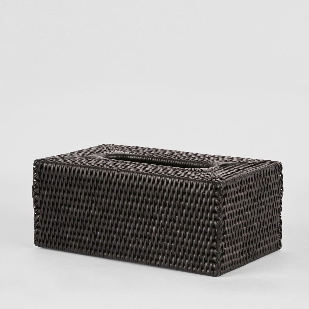 Paume Rattan Rectangle Tissue Box Black