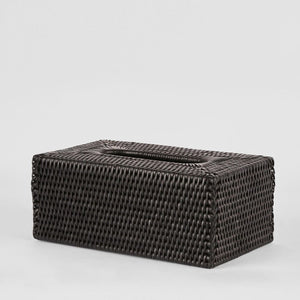 Paume Rattan Rectangle Tissue Box Black