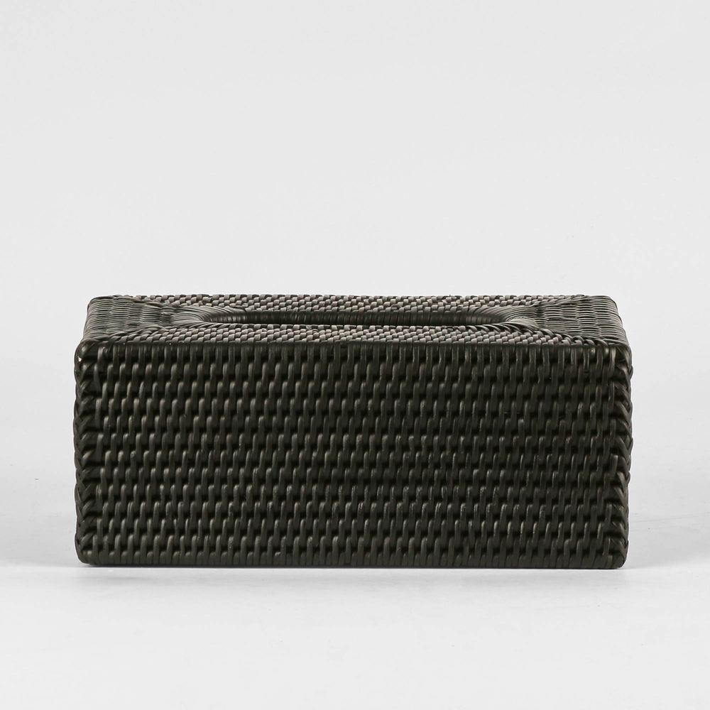 Paume Rattan Rectangle Tissue Box Black