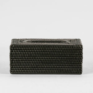 Paume Rattan Rectangle Tissue Box Black