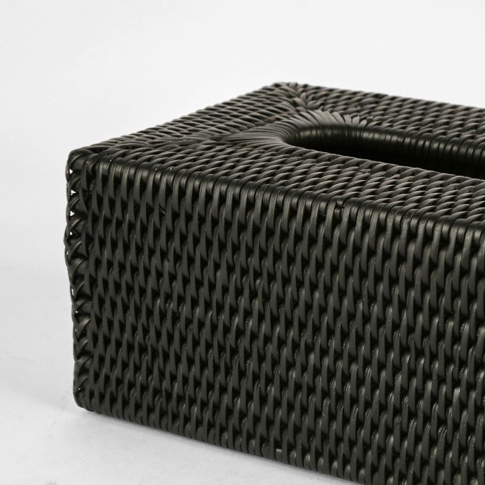 Paume Rattan Rectangle Tissue Box Black