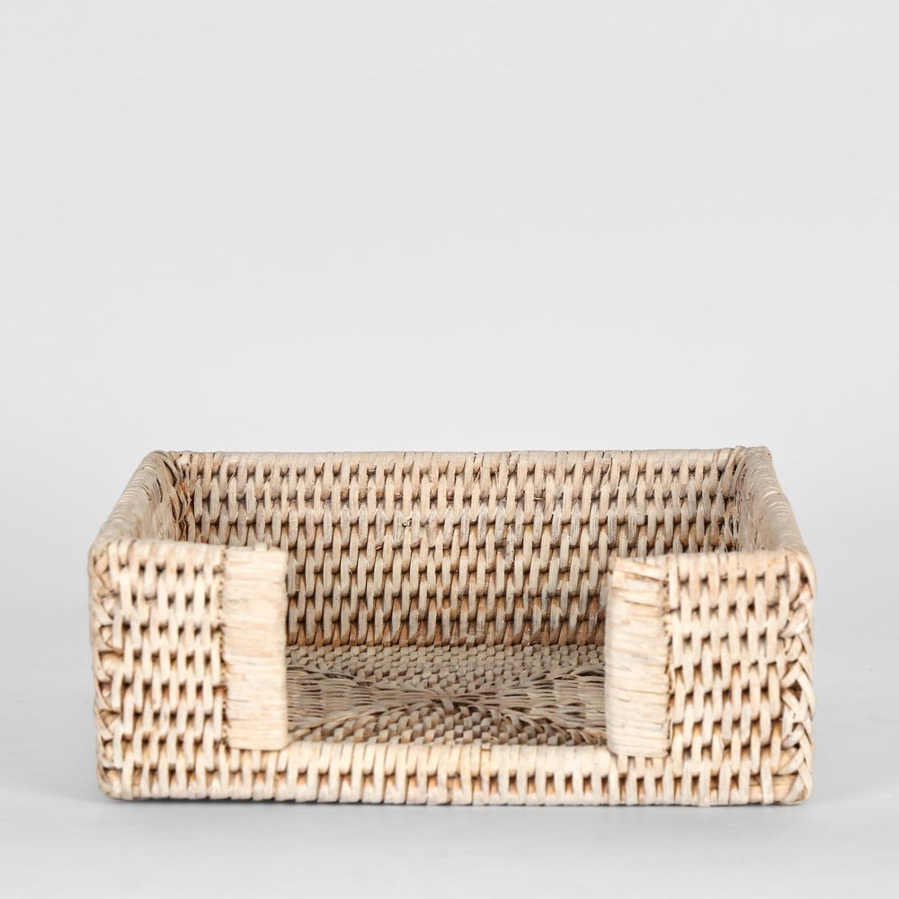 Paume Rattan Square Napkin Box White Wash