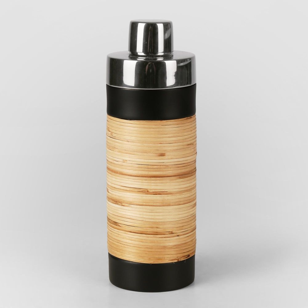 Plantation Cocktail Shaker Black & Rattan