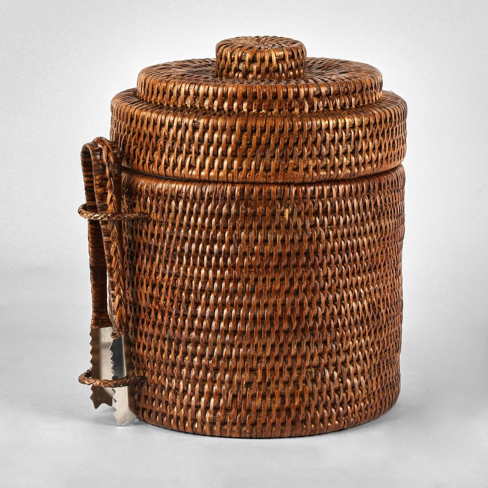 Paume Rattan Ice Bucket W Tong Antique Brown