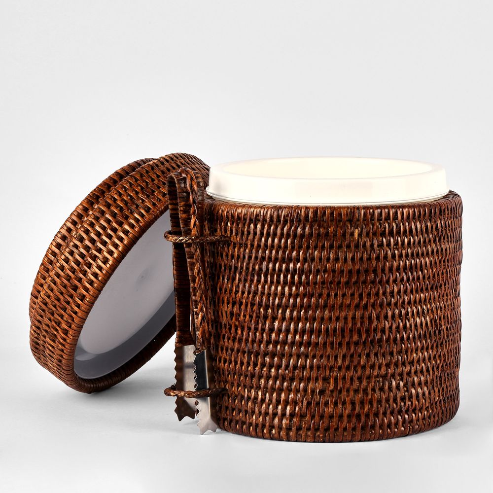 Paume Rattan Ice Bucket W Tong Antique Brown