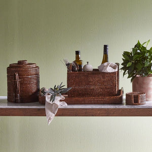 Paume Rattan Ice Bucket W Tong Antique Brown