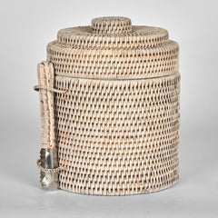 Paume Rattan Ice Bucket W Tong White Wash