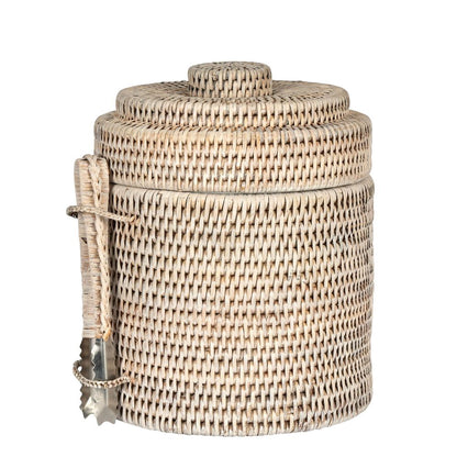 Paume Rattan Ice Bucket W Tong White Wash