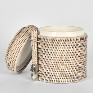 Paume Rattan Ice Bucket W Tong White Wash