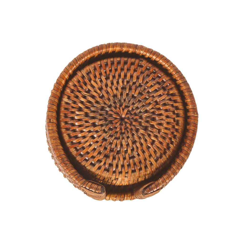 Paume Rattan Round Coaster Set 6 Antique Brown