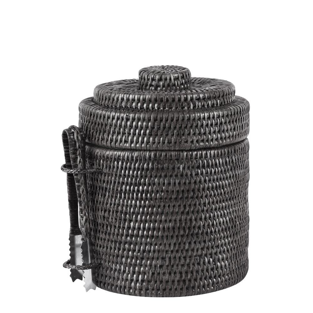 Paume Rattan Ice Bucket W Tong Black