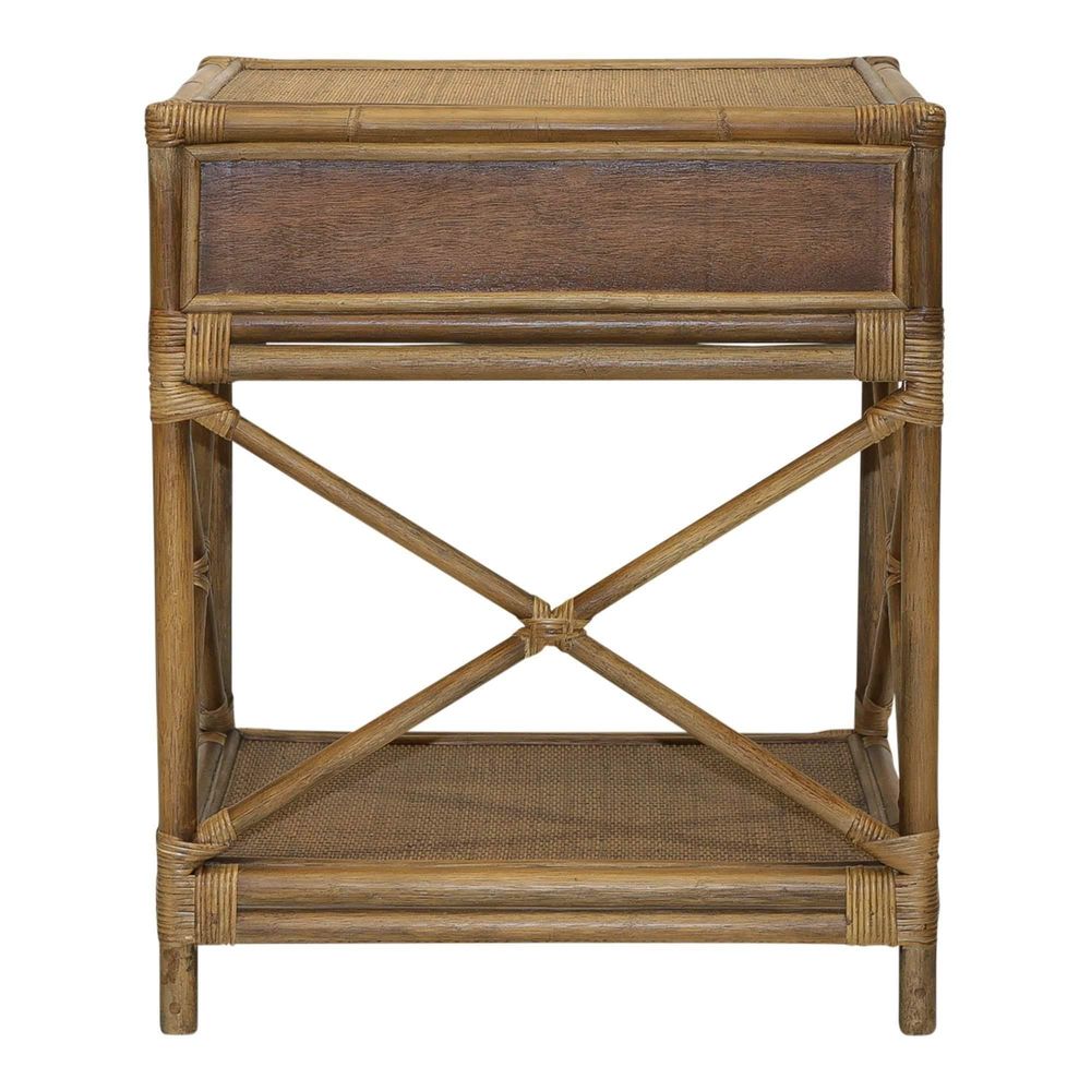 Cayman Rattan Hamptons One Drawer Bedside Table W/ Shell Handle