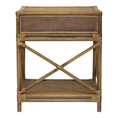 Cayman Rattan Hamptons One Drawer Bedside Table W/ Shell Handle