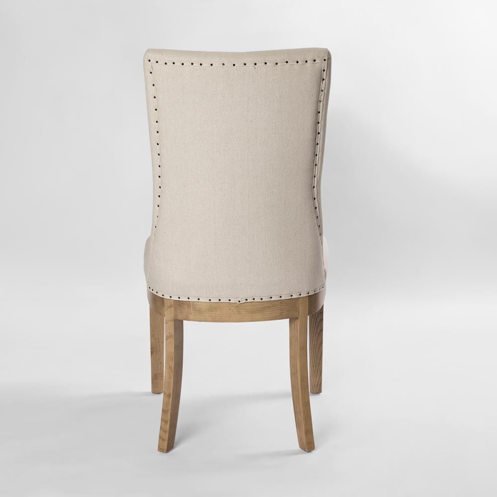 Oakwood Hamptons Linen Dining Chair Natural W/ Studs