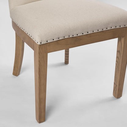 Oakwood Hamptons Linen Dining Chair Natural W/ Studs