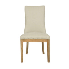 Oakwood Hamptons Linen Dining Chair Natural W/ Studs