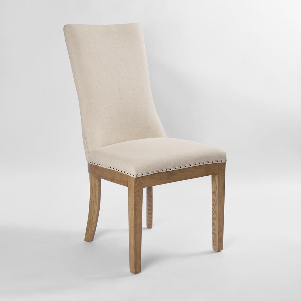 Oakwood Hamptons Linen Dining Chair Natural W/ Studs