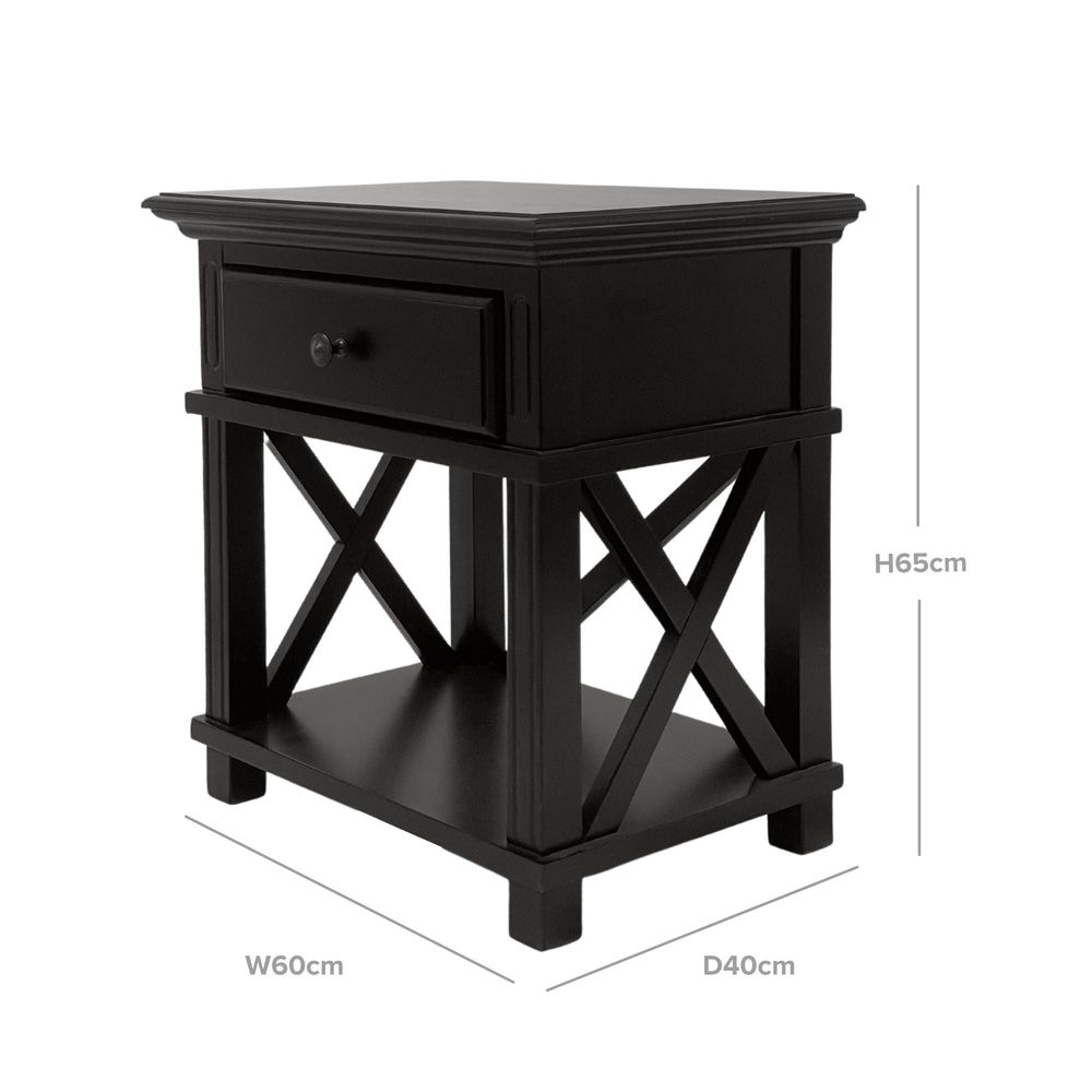 Sorrento Hamptons Bedside Table W/Drawer Black