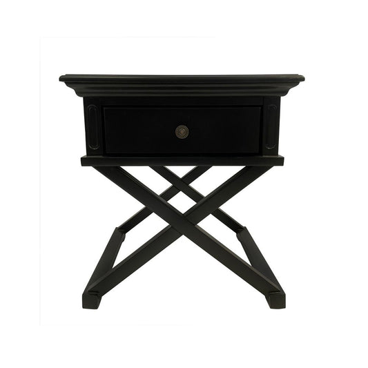 Sorrento Cross Leg Hamptons Side Table W/Drawer Black