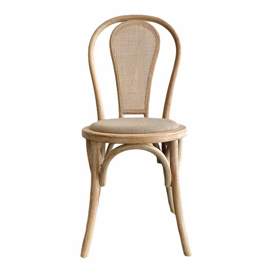 Round Rattan Back Elm Wood Dining Chair Natural