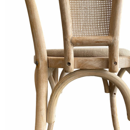 Round Rattan Back Elm Wood Dining Chair Natural