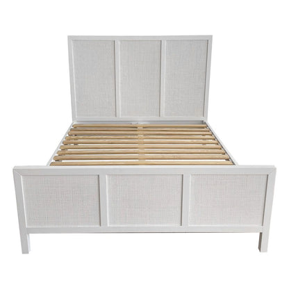 Santorini Hamptons Timber/Rattan Queen Bed White