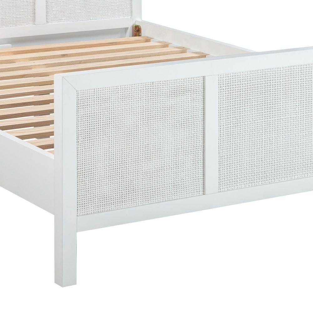 Santorini Hamptons Timber/Rattan Double Bed White