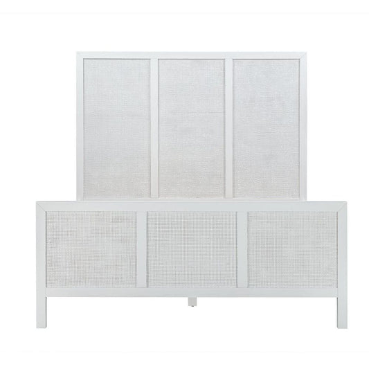 Santorini Hamptons Timber/Rattan Double Bed White