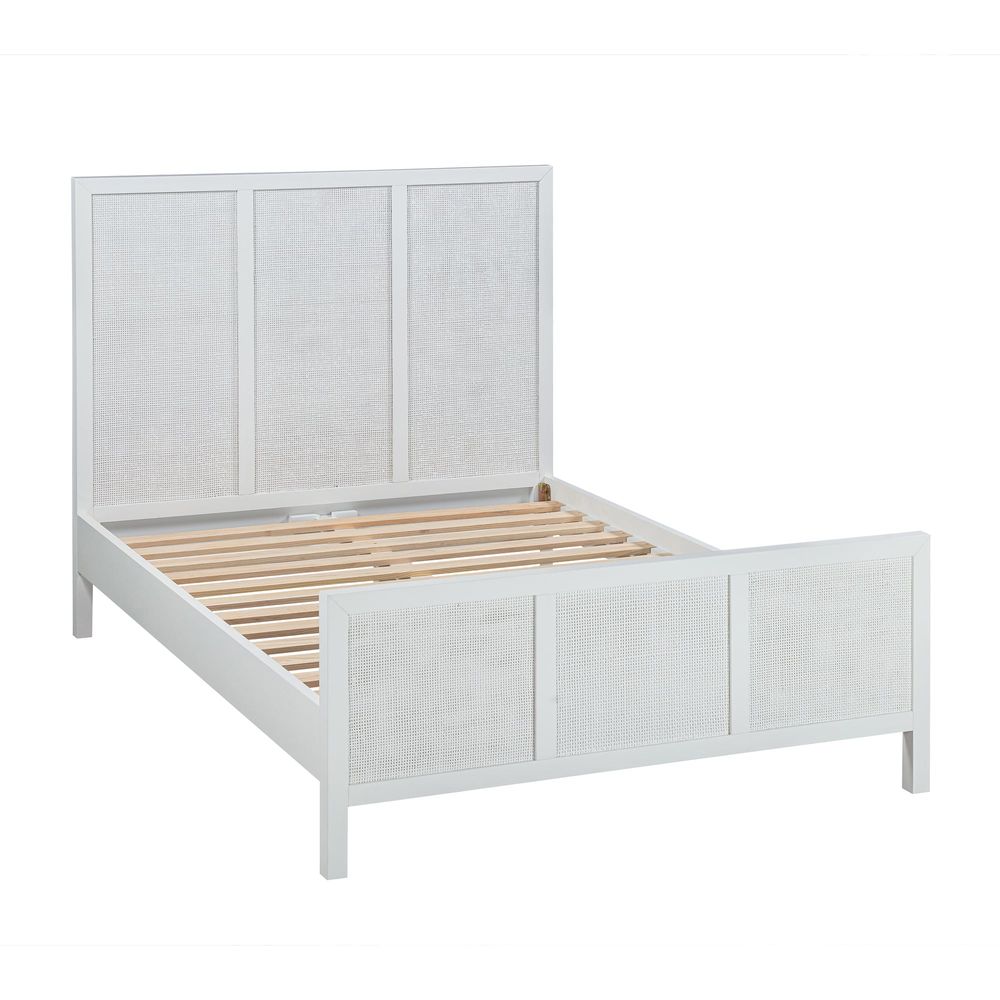 Santorini Hamptons Timber/Rattan Double Bed White