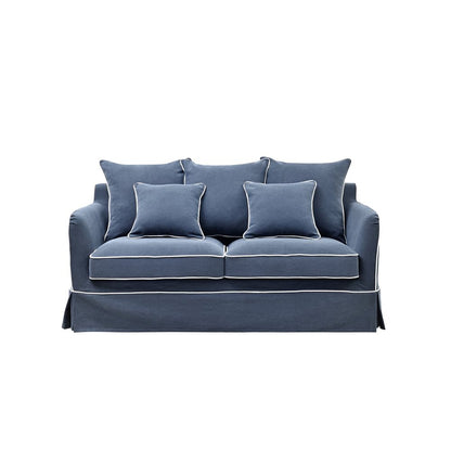 Slip Cover Only - Noosa Hamptons 2 Seat Sofa Navy W/White Piping