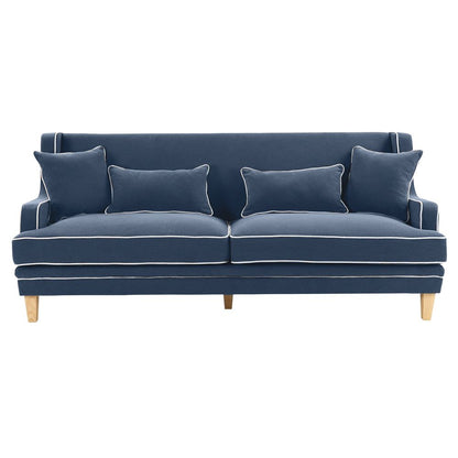 Bondi Hamptons 3 Seat Sofa Navy W/White Piping